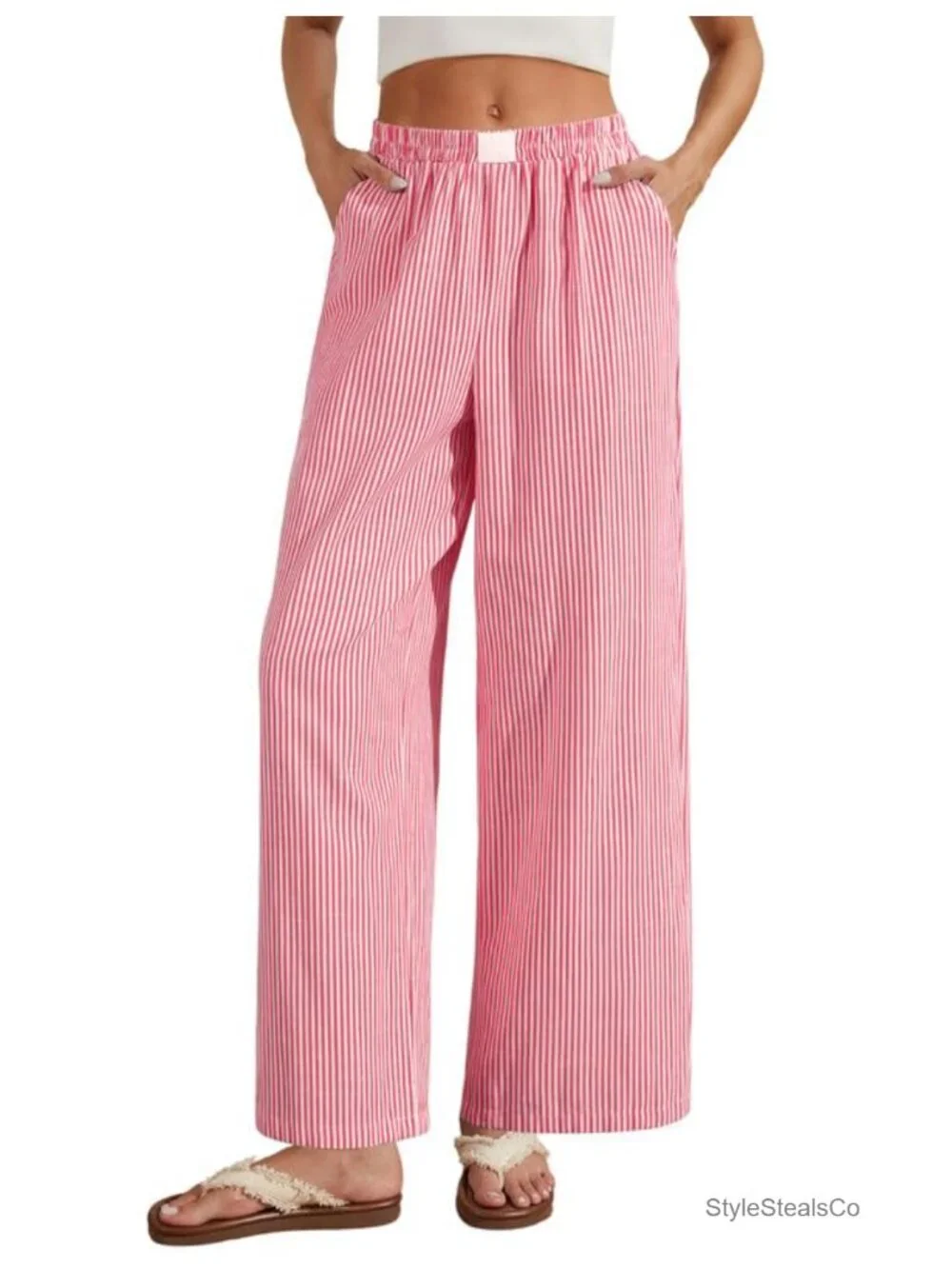 High-Waisted Wide Leg Gingham Pajama Bottoms with Pockets